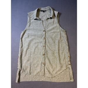 Zac & Rachel Size L chambray look Sleeveless Button-up Top Tunic Shirt Collared
